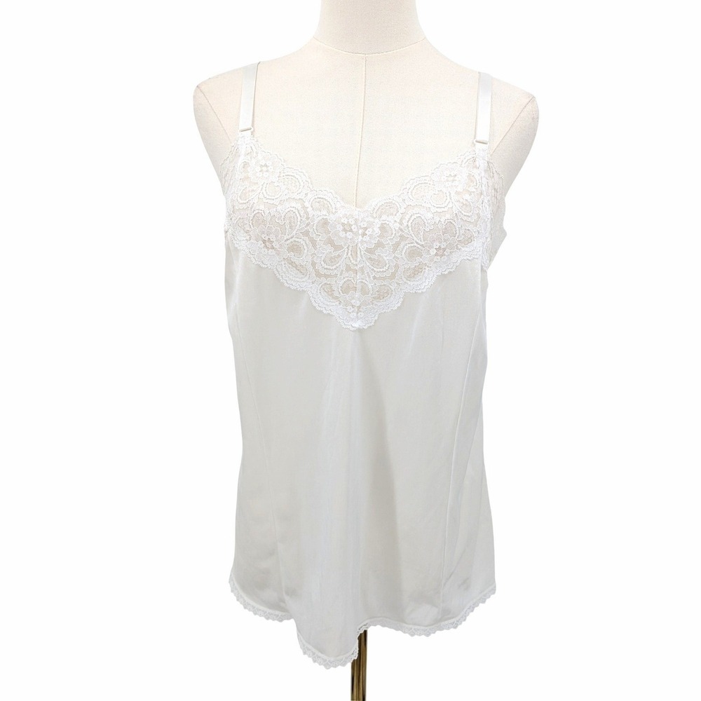 Vintage White Lace Nylon Slip Camisole Sheer Lingerie Layering 34